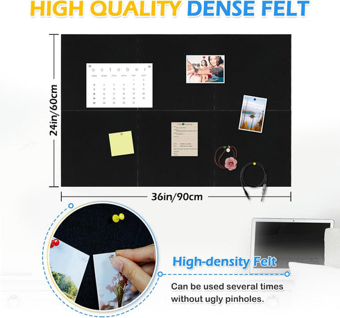 DOLLAR BOSS Felt Cork Board Tiles - 6 Packs 12" x 12" Self Adhesive Bulletin Board with 60 Pushpins