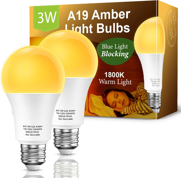 Amber Sleep Light Bulbs: 3W Amber Warm Light Bulb 1800K, Blue Light