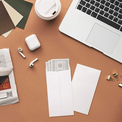 ValBox 3.5x6.5 Money Envelopes, White Kraft #7 Coin Envelopes, Gummed Flap for Cash, Budgeting (Pack of 100)