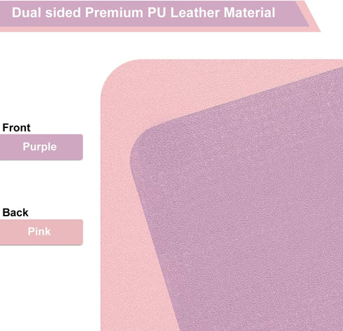 Dual Sided PU Leather Desk Pad, Non-Slip Mouse Pad, Waterproof Writing Mat for Office and Home, Pink+Purple
