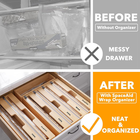 SpaceAid WrapNeat 4 in 1 Wrap Dispenser - Plastic Wrap, Aluminum Foil, Wax Paper Dispenser for Kitchen Drawer