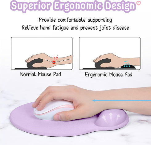 Ergonomic Mouse Pad with Wrist Rest Support, Gel Mouse Pads with Non-Slip PU Base, Pain Relief Memory Foam Mousepad for Laptop PC, Cute Office Supplies Desk Decro Accessories Vanilla Purple by Hsurbtra