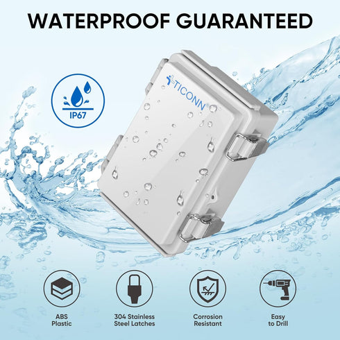 TICONN Waterproof Electrical Junction Box, IP67 ABS Plastic Enclosure with Hinged Cover, Off-white, 5.9"x3.9"x2.8"