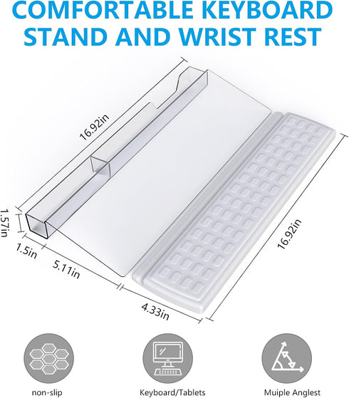 Typing&Working,3-Level Clear2+white Keyboard Riser,Computer Stand Acrylic Tilted Holder for Easy Ergonomic Height