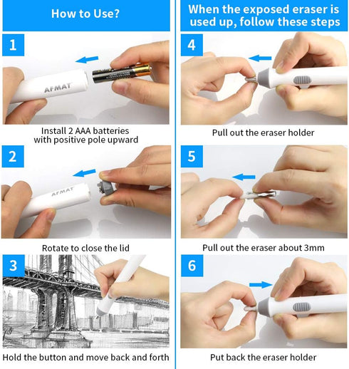 Electric Eraser Kit for Artists with 140 Refills, Battery Operated Eraser for Drawing, Art, Sketching
