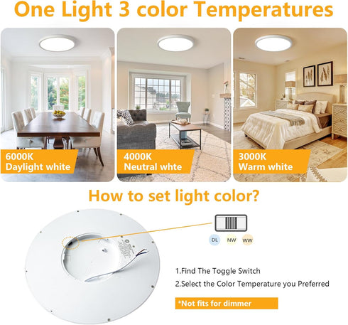 RLEDPZTX Light,9 Inch 18w 1860lm,3000k/4000k/6000k 3CCT (4Pack-White) Led Flush Mount Ceiling Selectable, Round Modern