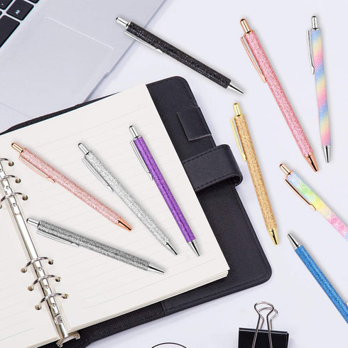 WY WENYUAN 10 Pcs Ballpoint Pens, Comfortable Writing Metal Retractable Journaling Pens, Black Ink Medium Point