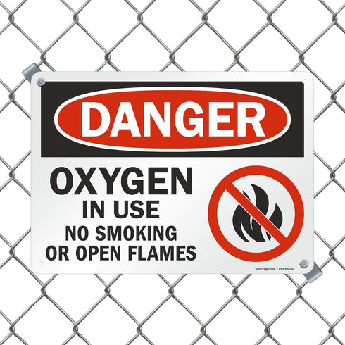 SmartSign U9-1266-NP "Danger - Oxygen In Use, No Smoking Or Open Flames" Sign | 10" x 14" Plastic Black/Red on White