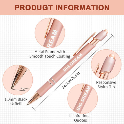 Stylus Pens for Touch Screens, 12 Pack Rose Gold Inspirational Pens, 1.0mm Medium Point BallPoint Pens - 12 Pcs