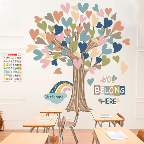 Classroom Tree Bulletin Board Decorations - Boho Heart Tree Paper Cutouts for School Decor