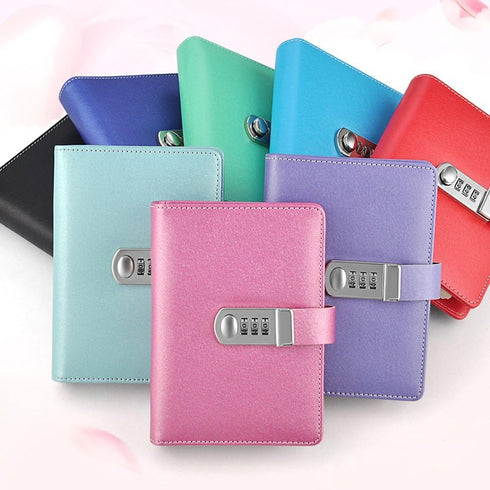ToiM Macaroon Color A6 Loose-leaf Locking Binder Journal with Combination Lock, Passcode Diary Secret Notebook, PU