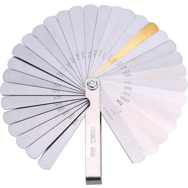 Stainless Steel Feeler Gauge, Dual Marked Metric and Imperial Measuring Tool (0.04-0.88 mm, 32 Blades)