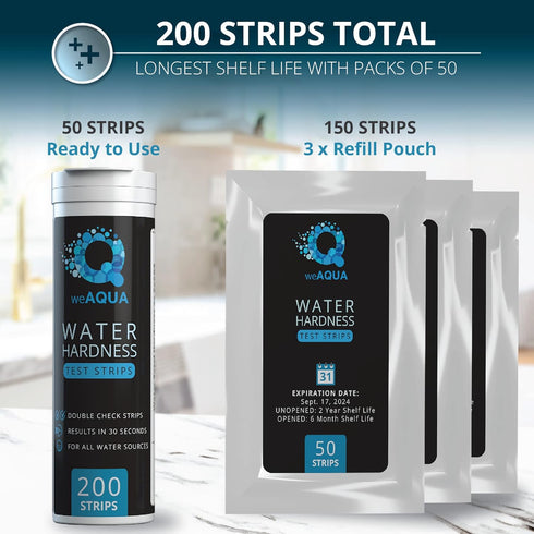 Water Hardness Test Kit - 200 Hard Water Test Strips with DoubleCheck and Sample Cup