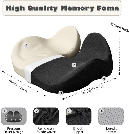 Tailbone CXC Seat Cushions for Office Chairs Recovery Memory Foam, Seat Cushion for Desk Chair, Car, Wheelchair, Hip