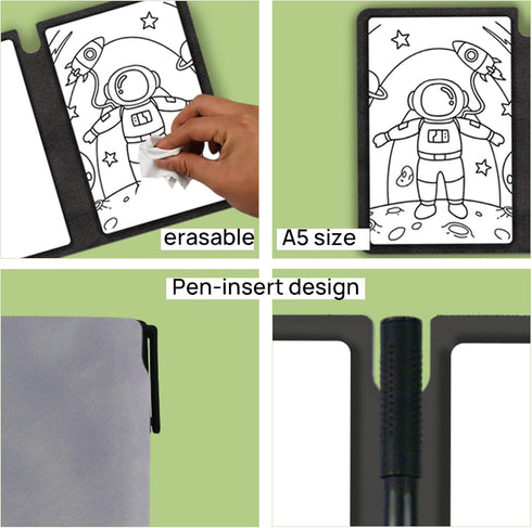 Reusable A5 Whiteboard Notebook, Portable Erasable Smart Notebook with Wipe Cloth and Writing Pen for Students Kids