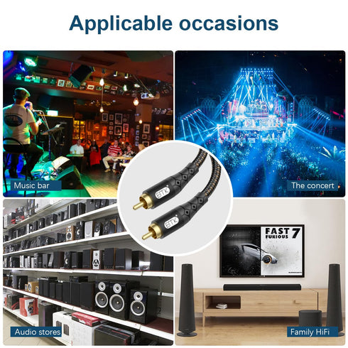24K Black/25ft/8m EMK RCA to RCA Subwoofer Cable Gold-Plated Connector Nylon Braided Double Shielded Audio Cable