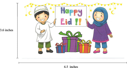 Zaffron Eid Holiday Gift Money Envelopes, Children Celebrate Eid Design, 8 Pack
