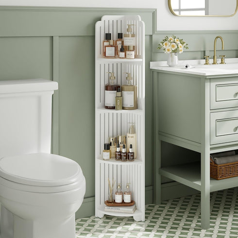 4-Tier VECELO Bathroom Shelves for Narrow Space, Modern Corner Shelf Stand,Small Storage Organizer for Bathroom,Toilet