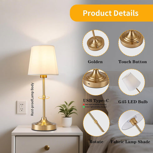 Lamp,5200mAh Dimmable Cordless Rechargeable Table Battery Operated LED Light,Fabric Shade Cordless Lamp