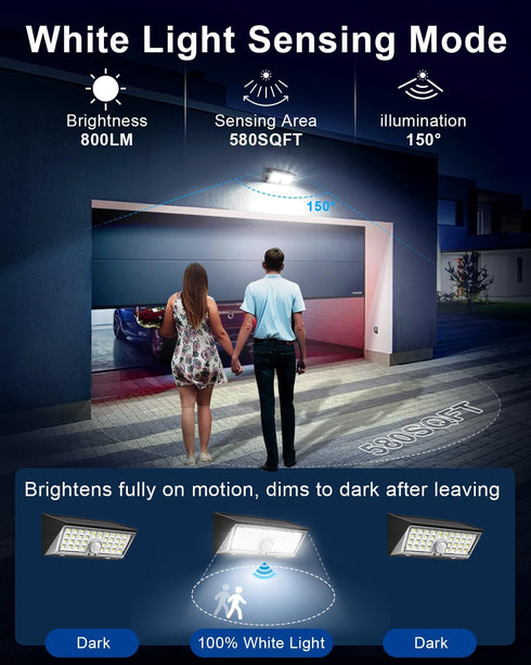 4-in-1 150 4 IP67 Solar Motion Lights Outdoor - Wide Angle, Modes, White & Warm Light, Waterproof, Fence, Wall, Step