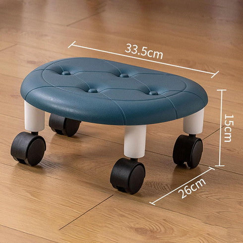 Luqeeg Round Low Rolling Stool, Universal Wheel Movable Mini Stool, Low Roller Seat Wheel Stool Chair Leather Little