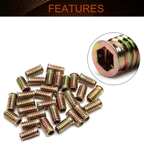 MroMax 30pcs Hex Threaded Inserts M8 with Flanged, 25mm Length, Carbon Steel Fastener Connector for Soft Wood