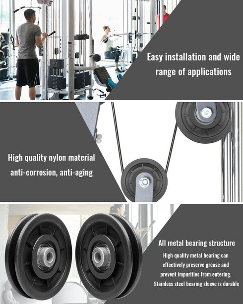 2 PCS 3.5 Inch Nylon Bearing Pulley Wheel, Silent Bearing Replacement for Garage Gym Equipment