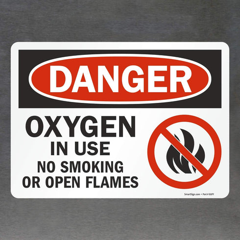 SmartSign U9-1266-ND_10x14 "Danger - Oxygen In Use, No Smoking Or Open Flames" Label | 10" x 14" Vinyl Black/Red on