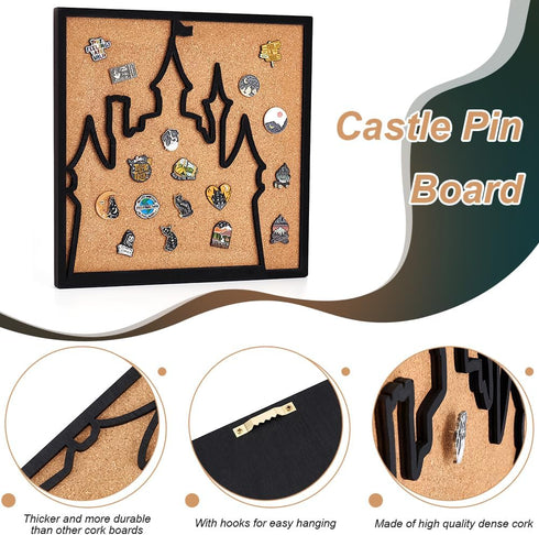 BENECREAT Square Castle Cork Board, 11.8x11.8inch Wall Mounted Bulletin Display Board with Black Frame for Brooch Pin