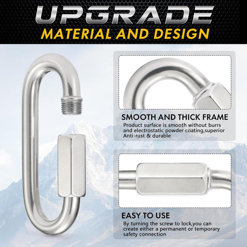 304 Stainless Steel Chain Quick Links, Sprookber Chain Connector, Screw Carabiner, Set of 6 Chain Hooks