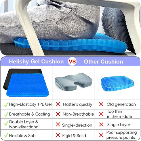 Helishy (16x14x1.65inch) Gel Seat Cushion, Double Thick Egg Gel Cushion for Pressure Pain Relief, Breathable Wheelchair