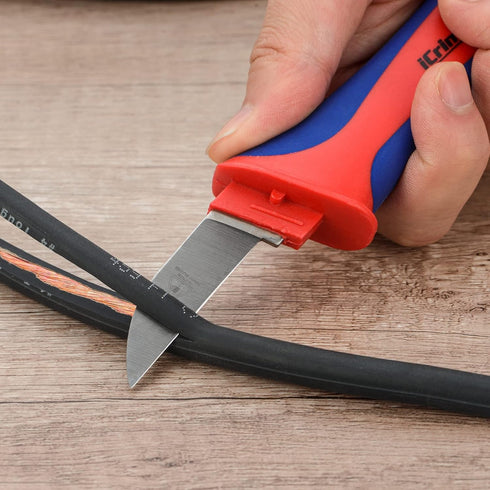 iCrimp Utility Knife for Cable Skinning, 2-Pack Insulated Electricians Cable Stripping Knives