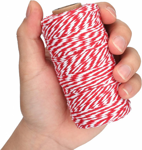 jijAcraft Red and White Twine String, 328 Feet Christmas Bakers Twine for DIY Crafts