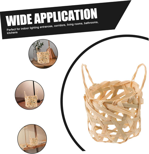 2Pcs Luxshiny Rustic Woven Lampshade Small Lamp Shades with Handles for Decorative Lighting Natural Atmosphere Design