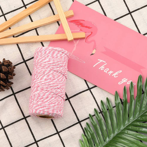 jijAcraft Pink and White Twine String, 328 Feet Heavy Duty Packing String for Christmas Decoration