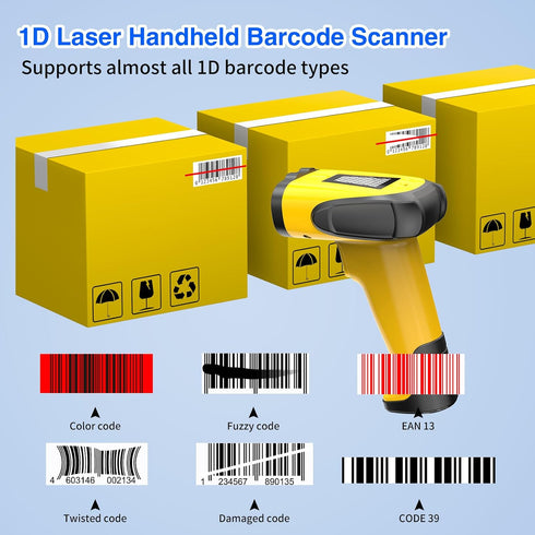 alacrity 1D 2.4GHz Handheld Laser Barcode Scanner, Wireless Bluetooth USB Triple Mode Connection for Retail Warehouse