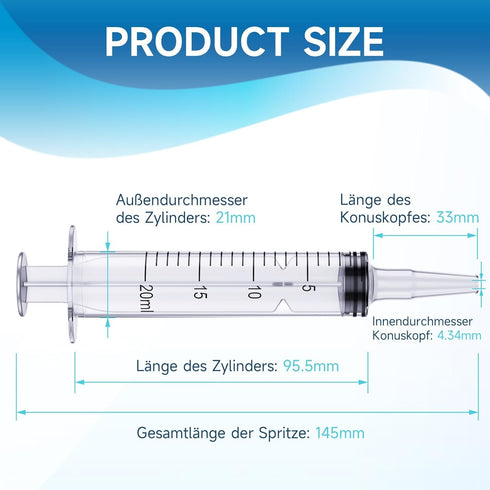 20ml Syringe for Liquid | Liquid Syringe | Plastic Syringes | Syringe with Cap & Catheter Tip -Individual Sealed (No Needle)