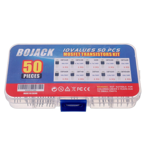 BOJACK 50 Pcs IRF Series Transistors MOSFET Assortment Kit - IRFZ44N IRF510N IRF530N IRF540N IRF640N IRF740