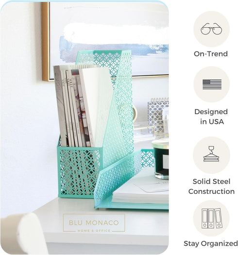 BLU MONACO Aqua - Teal 6 Piece Cute Desk Organizer Set, Accessories for Women, Desktop Organization