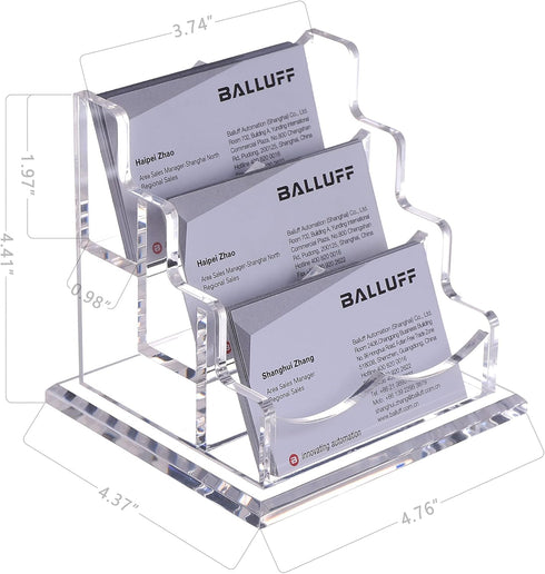 Business Card Holder Display for Desk, Clear Acrylic 3 Tier Organizer, 3 Slots for Men and Women