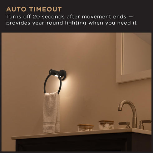 Enbrighten Towel Ring, Motion Sensing Night Light, Battery Operated Hand Towel Holder for Bathroom Kitchen, Matte Black