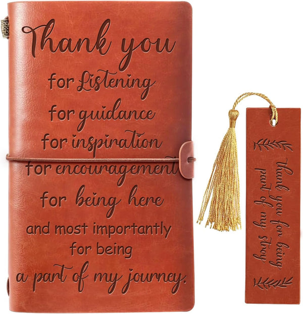 Thank You Gift for Women Men, Vintage Embossed Writing Leather Journal Notebook with Bookmark, Gifts for Teacher Boss