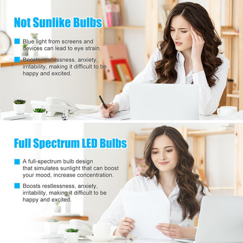 Full Spectrum Sun Light Bulb - A19 9W, Boosts Energy, Mood & Performance, Near-Perfect Color Rendering