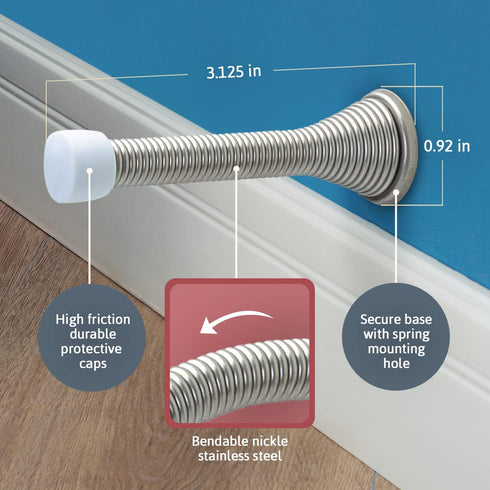 Jack N’ Drill Spring Door Stopper, 50 Pack Flexible Heavy Duty Door Stop for Home and Office