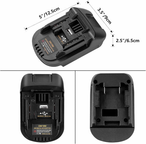 Battery Adapter DM18M for Makita 18V Tools, Converts Dewalt 20V & Milwaukee M18 to Makita 18V with USB Port