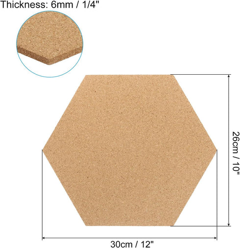 PATIKIL 12x10" 1/4" Thick Cork Board Tiles, 2 Pack Self Adhesive Hexagon Bulletin Board Display Corkboard for Floor Wall Home Office Classroom DIY, Wood by PATIKIL