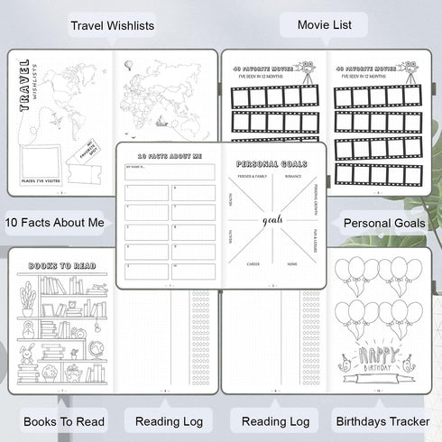 Premade Bullet Dotted Journal Notebook, Pre-made Dot Grid Journaling with Undated Weekly & Monthly Planner, A5 Hardcover