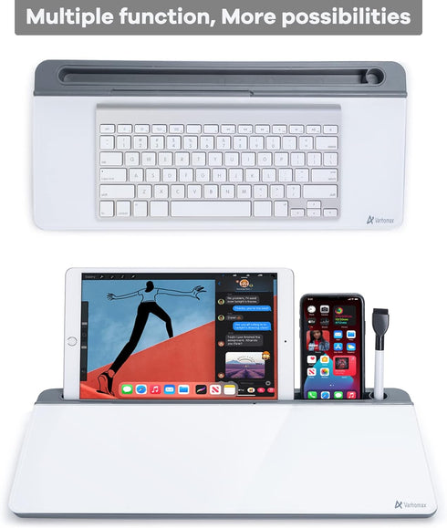 Varhomax Glass Desk Whiteboard with Storage, Memo Desktop Dry Erase Board for Home Office and School Supplies