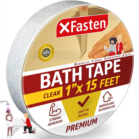 XFasten Clear Anti Slip Tape - 1-Inch x 15-Foot Non Skid Grip Tape for Tubs and Showers