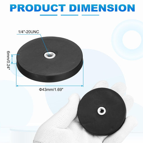 1.7" 19LBS 1/4"-20UNC MECCANIXITY Dia Rubber Coated Magnets, Anti-Scratch Flag Magnet Base with Female Threaded Studs